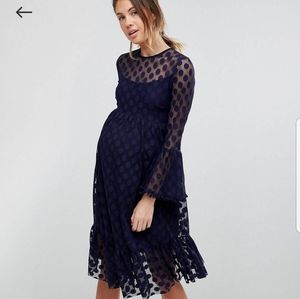 Queen Bee Dotty Tulle Mesh Skater Maternity Dress
